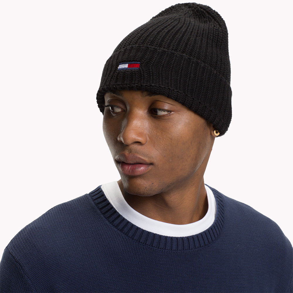 Tommy Hilfiger TJM Basic Rib Gerippte Beanie Mütze - Schwarz