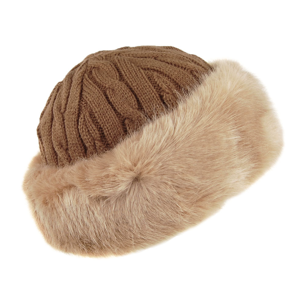 Barts Beanie Mütze Cable aus Kunstfell - Hellbraun