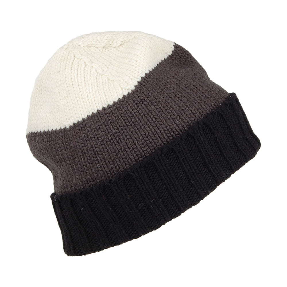 Kusan Floppy Beanie Mütze aus Merinowolle - Schwarz-Grau