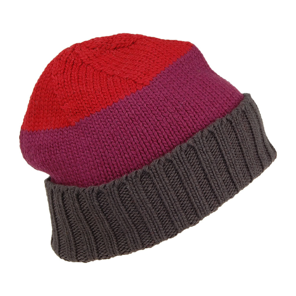 Kusan Floppy Beanie Mütze aus Merinowolle - Rot-Lila