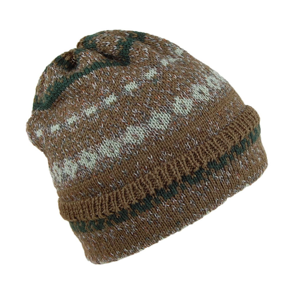 Highland 2000 Fair Isle Beanie Mütze mit Umschlag aus Wolle - Waldgrün Mix