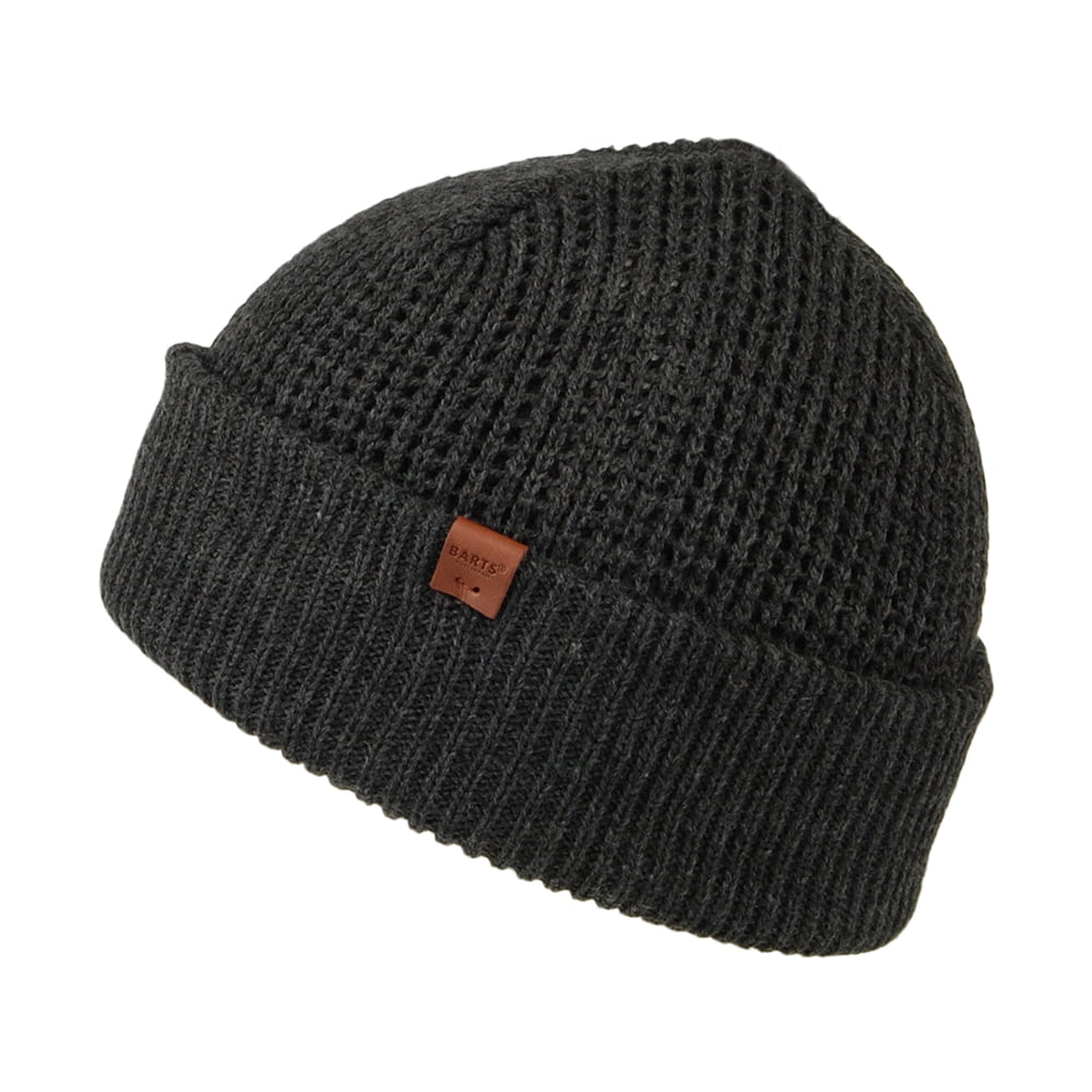 Barts Adas mit Umschlag Beanie Mütze mit Umschlag im Waffelstrickmuster - Anthrazit