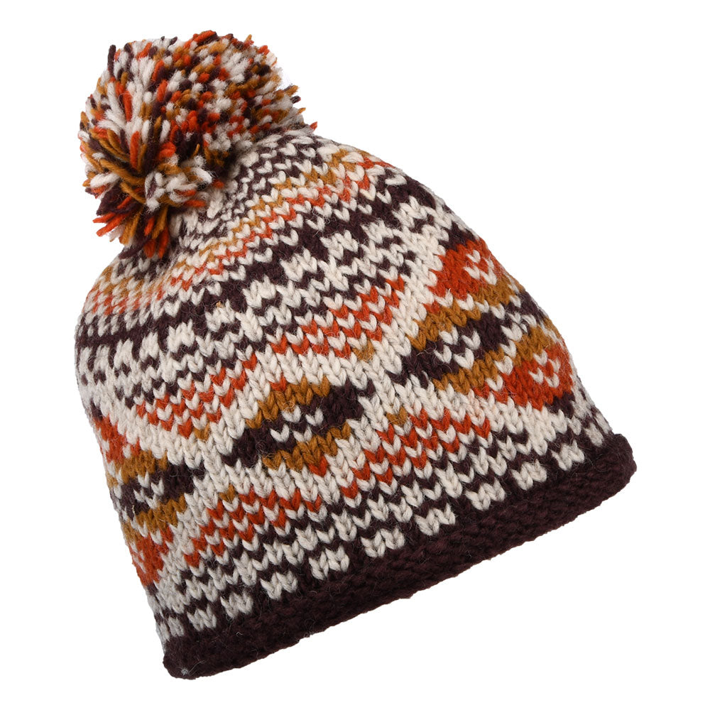 Kusan Big Diamond Bommelmütze Fair Isle - Orange-Multi