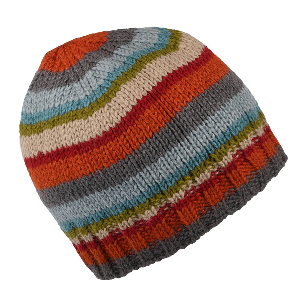 Kusan Brooklyn Beanie Mütze gestreift - Petrol-Orange