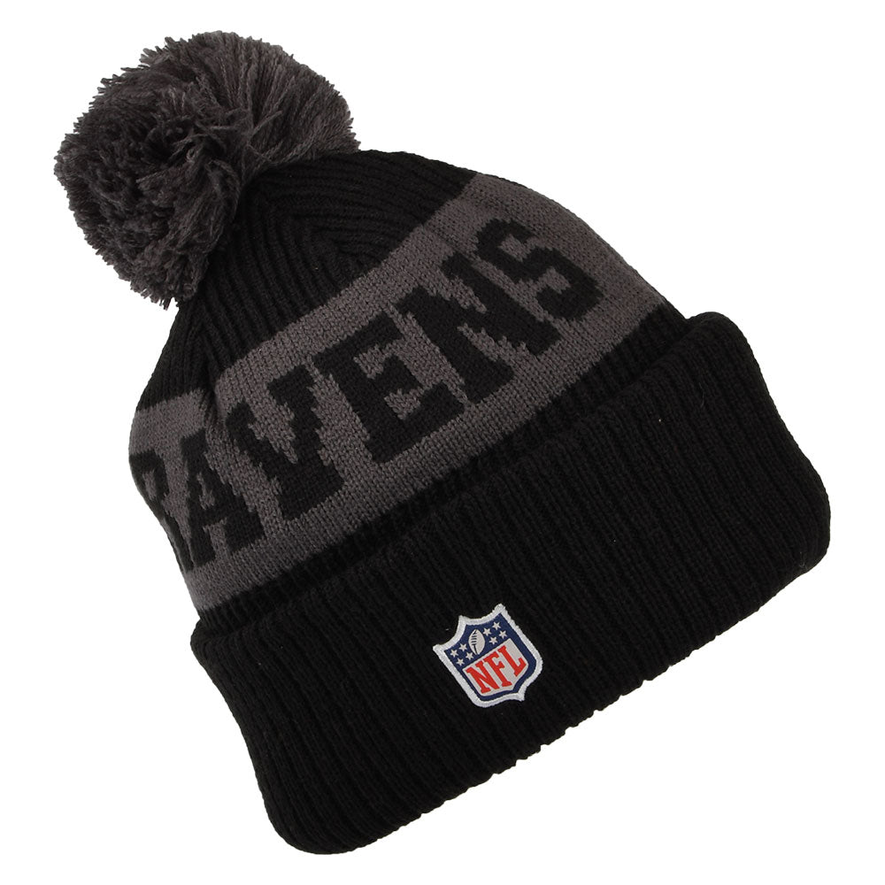 New Era Baltimore Ravens Bommelmütze NFL On Field Sport Knit - Schwarz-Grau