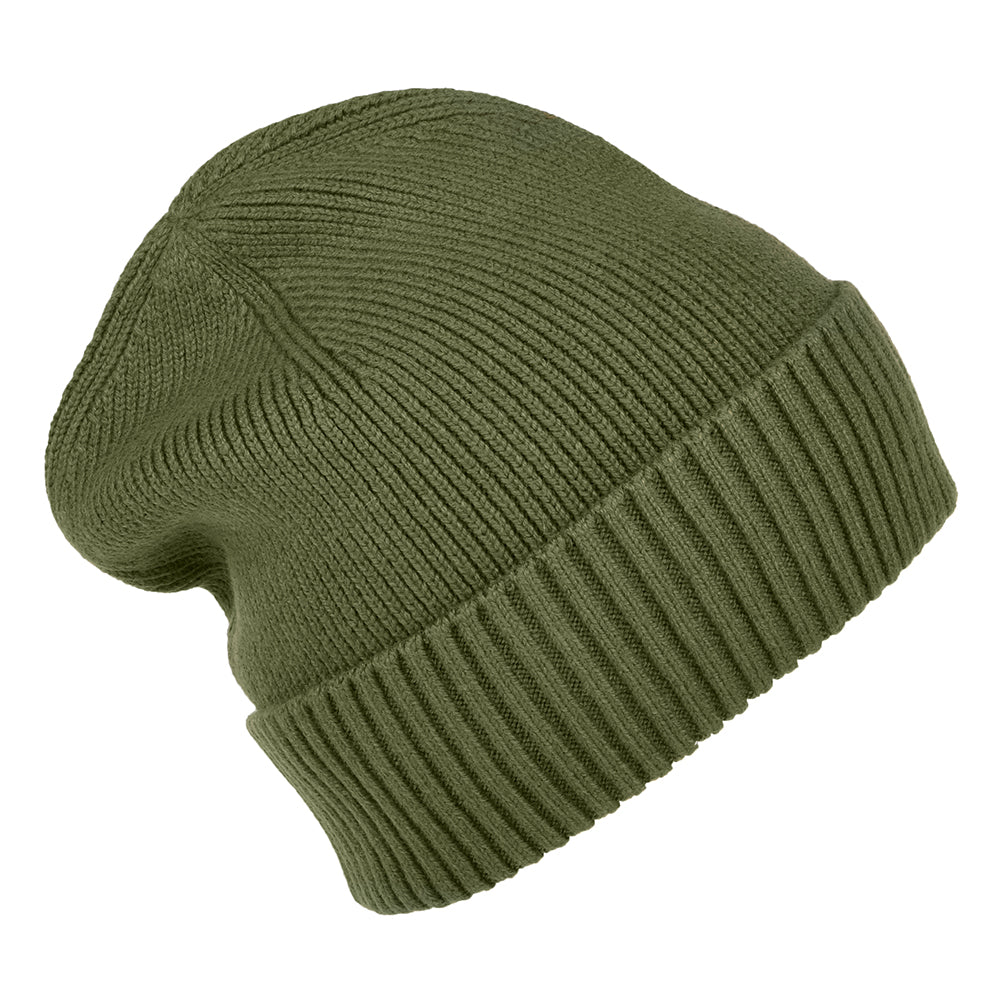 Tommy Hilfiger Pima Essential Flag Beanie Mütze aus Baumwoll-Kaschmir - Militärgrün