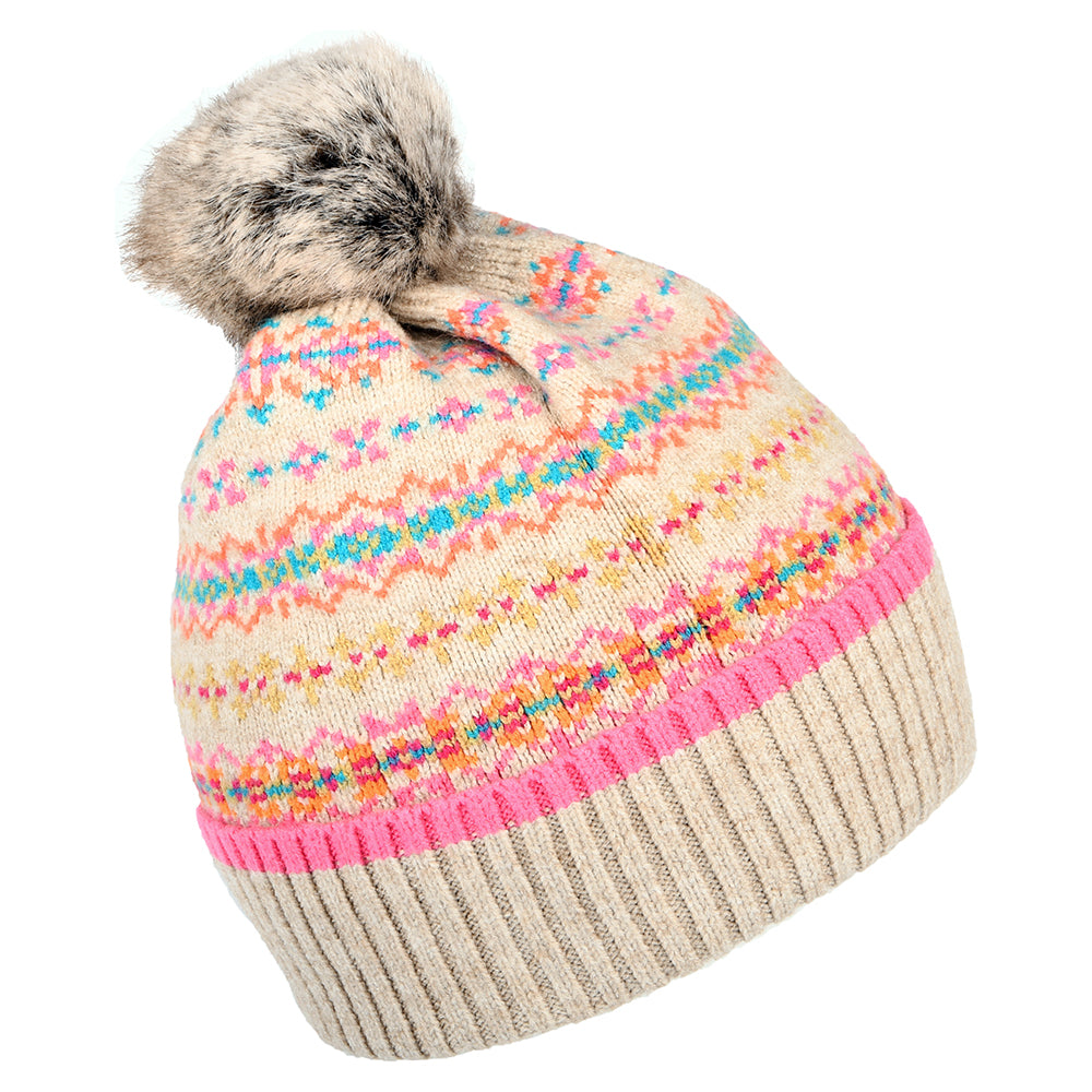 Joules Christina Bommelmütze Fairisle - Beige-Multi