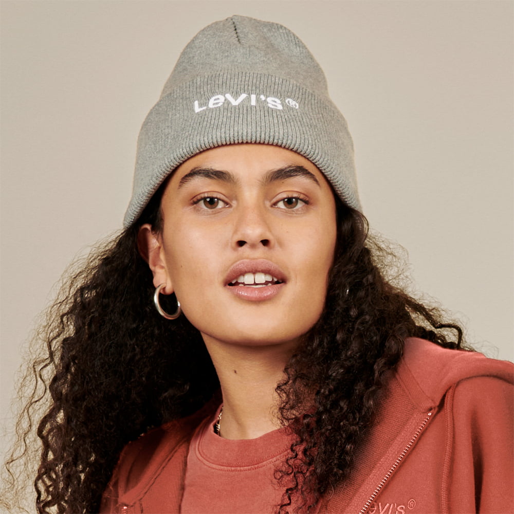 Levi's Wordmark Recycled mit Umschlag Beanie Mütze - Grau