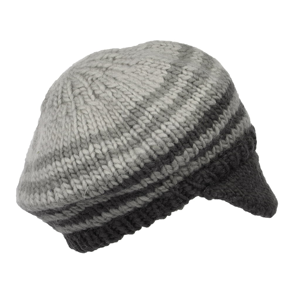 Kusan Moss Yarn Soft Peaked Beanie Mütze - Cremefarben-Grau