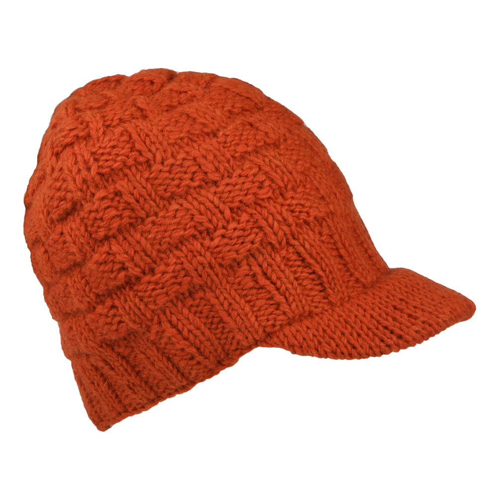 Kusan Korbmuster Beanie Mütze mit Visier - Verbranntes Orange