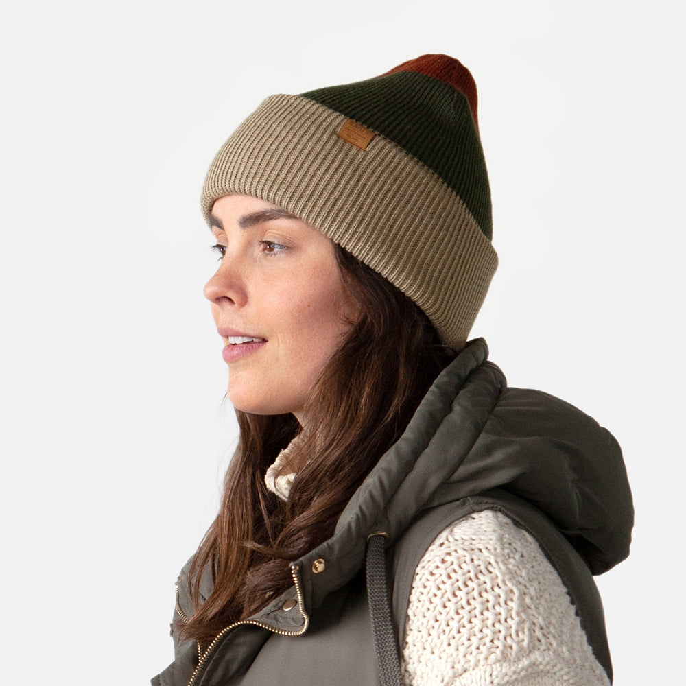 Barts Semmoe Cuffed Beanie Mütze - Taupe-Olivgrün-Rot