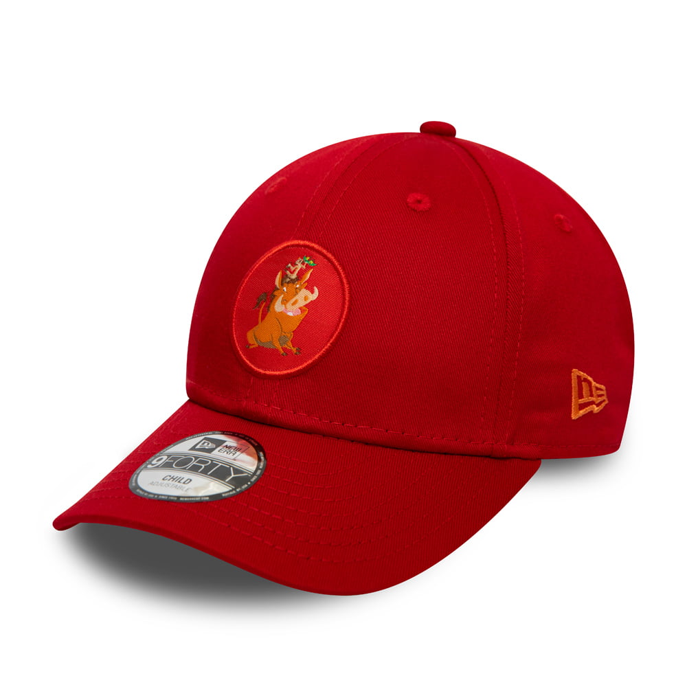 New Era Kinder 9FORTY Timon and Pumbaa Baseball Cap - Disney Character Logo - Scharlachrot