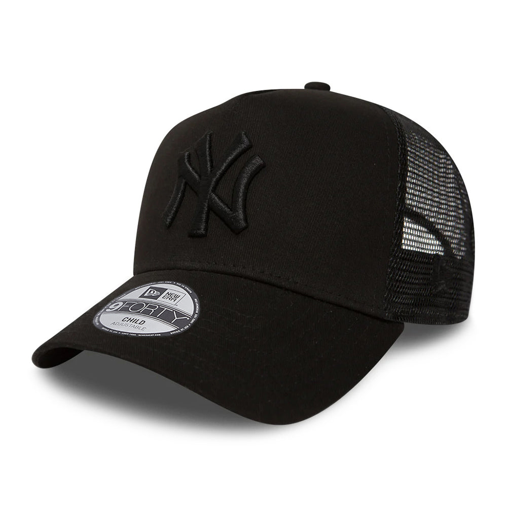 New Era Kinder 9FORTY A-Frame New York Yankees Trucker Cap - MLB Essential - Schwarz auf Schwarz