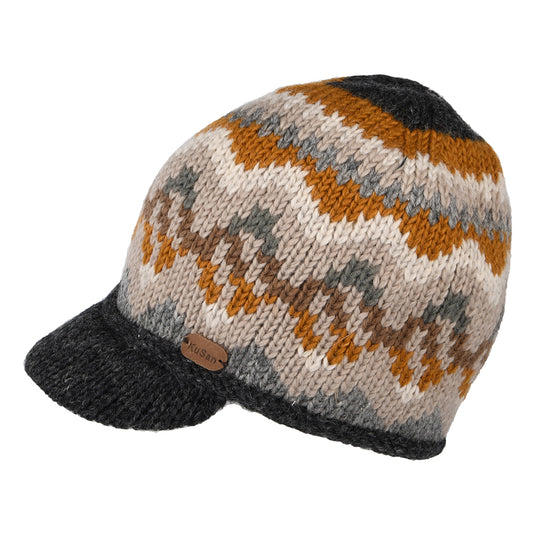Kusan Beanie Mütze mit Visier Wave - Anthrazit-Senfgelb-Grau