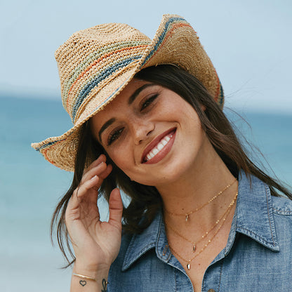 Scala Trezza Gehäkelter Cowboy Hut aus Raffia-Stroh - Helles Natur