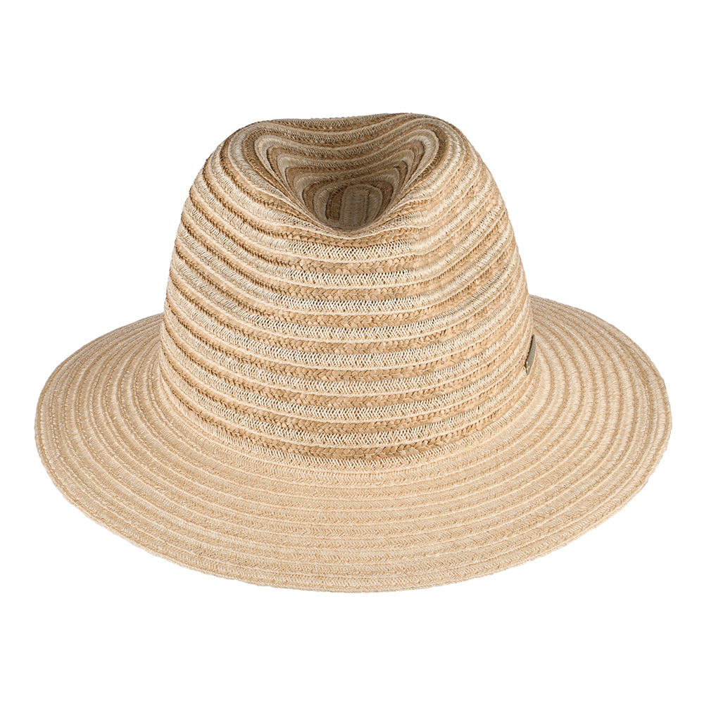 Seeberger Fedora Hut gestreift aus Stroh - Natur-Sand