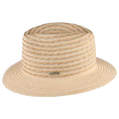 Seeberger Fedora Hut gestreift aus Stroh - Natur-Sand