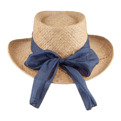 Scala Gambler Hut aus Raffia mit Schleife - Natur-Marineblau