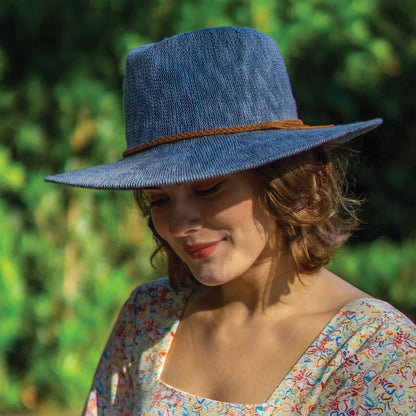 Scala Rhimes Knautschbarer Summer Fedora Hut - Blau-Mix