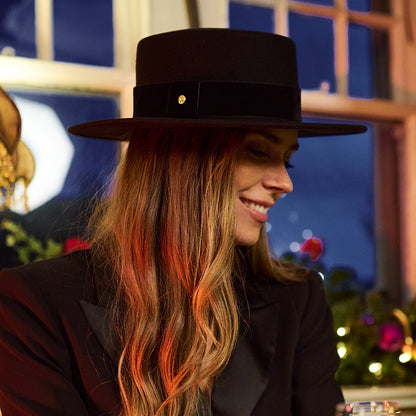 Failsworth Wasserabweisender Kreissäge Hut aus Wollfilz mit Samt-Hutband III - Schwarz