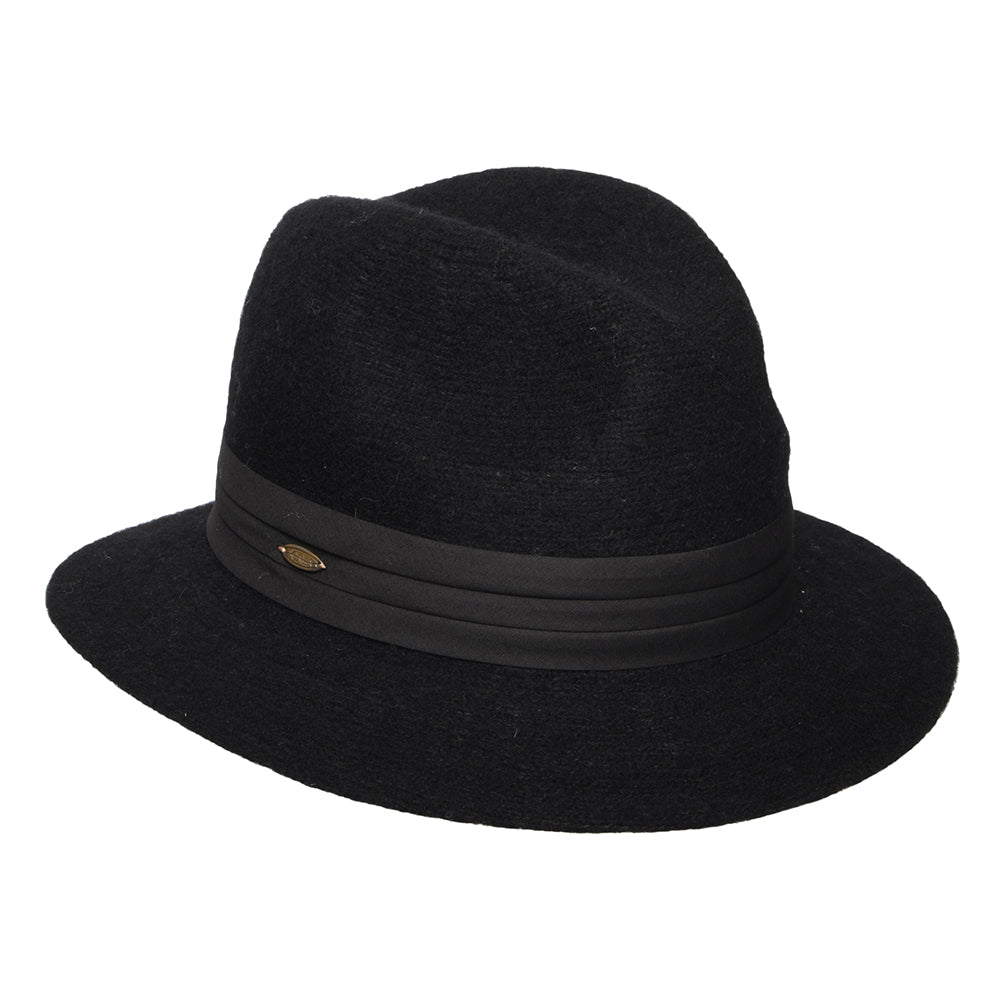 Scala India Knautschbarer Fedora Hut aus Angora Blend - Schwarz