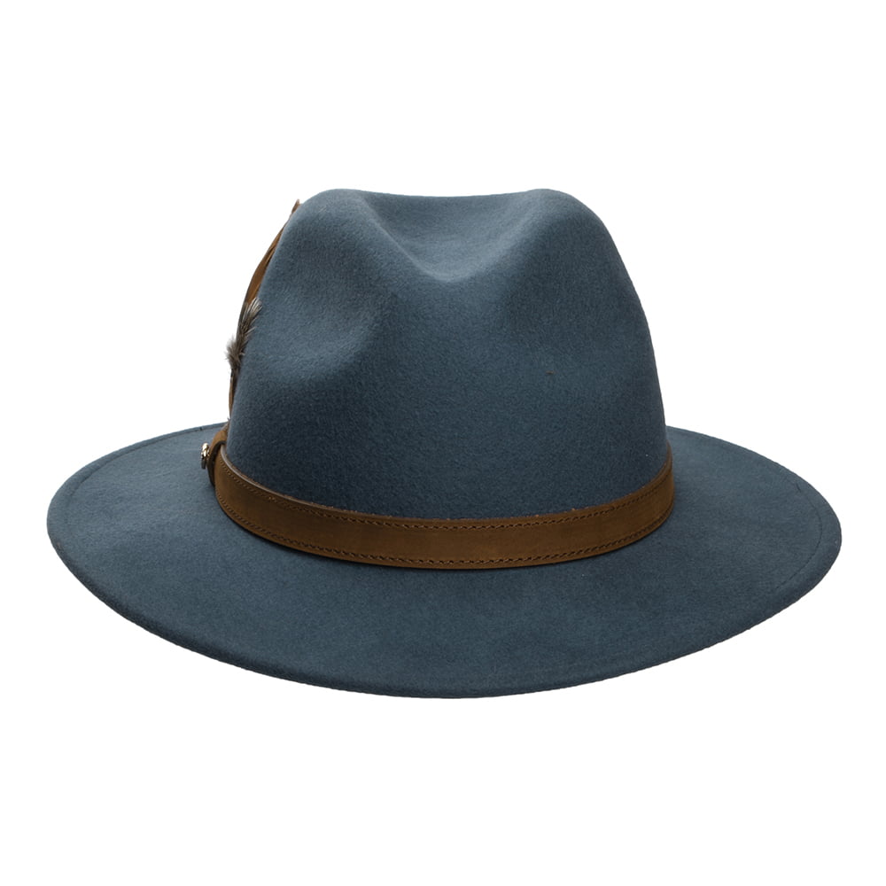 Failsworth Wasserabweisender Fedora Hut aus Wollfilz Mit Federn - Schieferblau