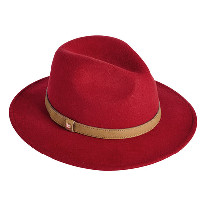 Failsworth Classic Wasserabweisender Fedora Hut aus Wollfilz - Tiefrot