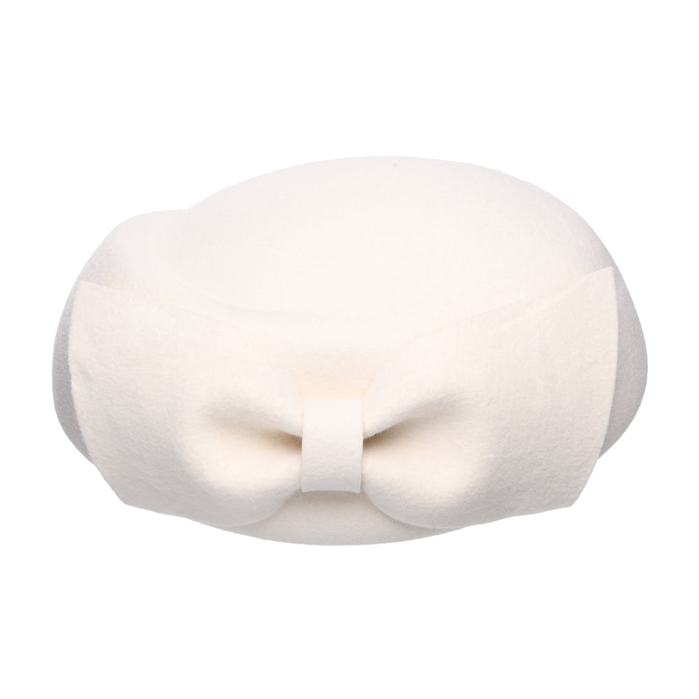 Whiteley Avery Pillbox Hut aus Wolle mit Schleife - Winterweiß