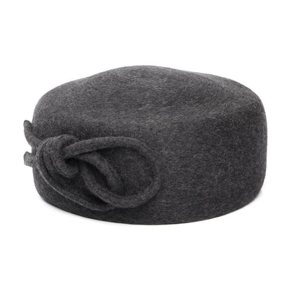 Whiteley Caroline Pillbox Hut aus Wolle mit Samt Schleife - Anthrazit