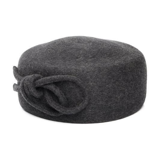 Whiteley Caroline Pillbox Hut aus Wolle mit Samt Schleife - Anthrazit