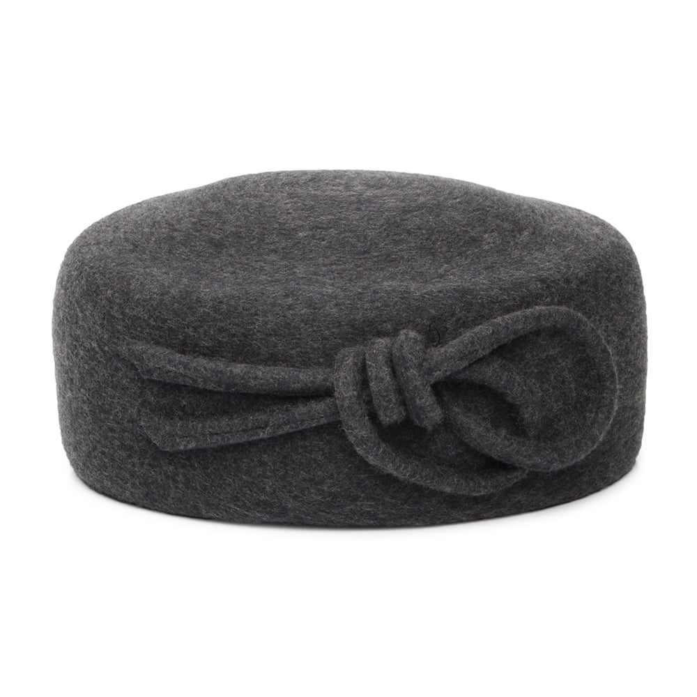Whiteley Caroline Pillbox Hut aus Wolle mit Samt Schleife - Anthrazit