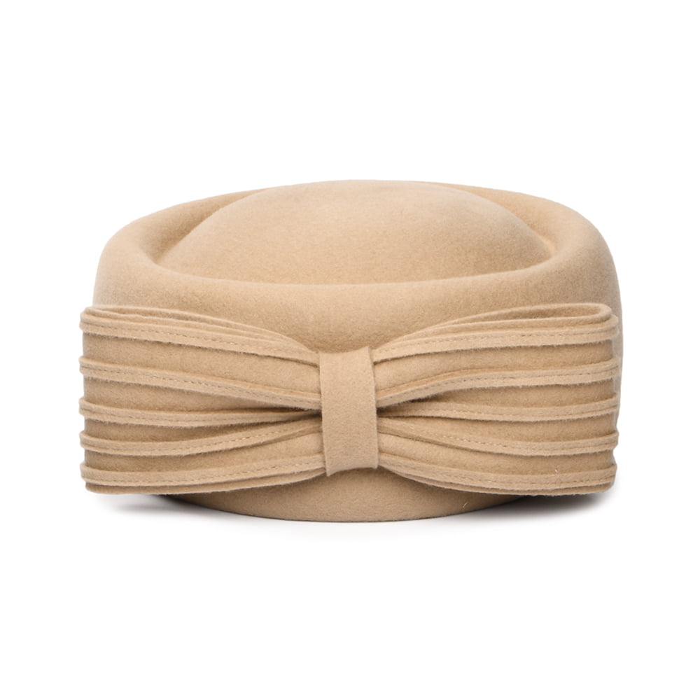 Whiteley Jackie O Loop Bow Pillbox-Hut aus Wolle - Kamel