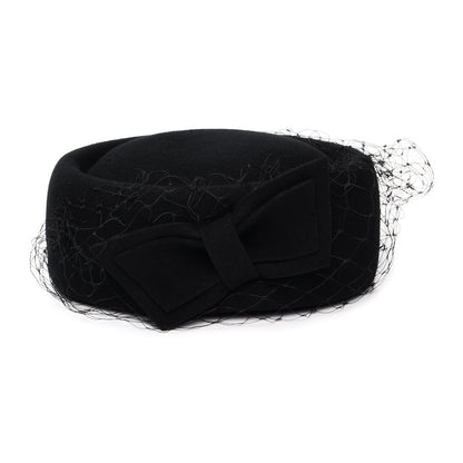 Whiteley Carrie Pillbox Hut aus Wolle mit Schleier - Schwarz