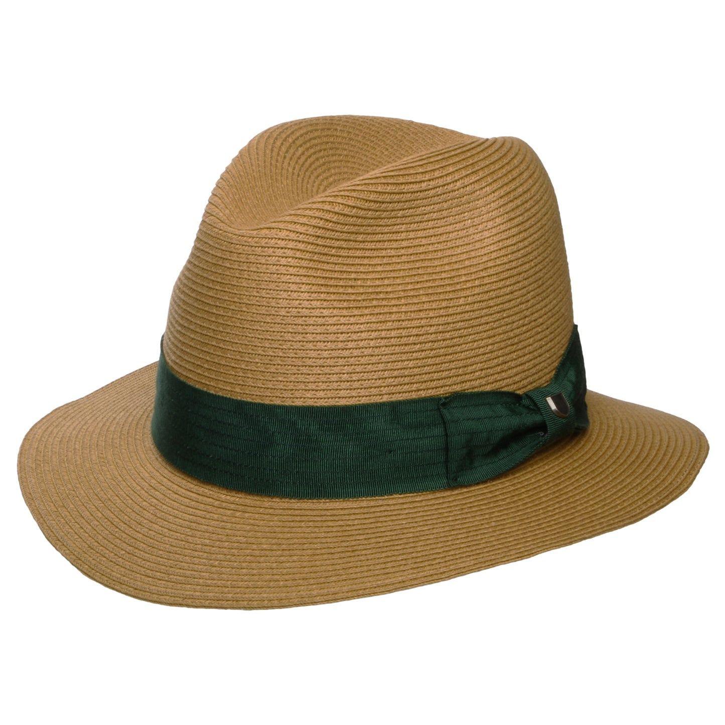 Brixton Roma Knautschbarer Fedora Hut aus Toyo Stroh - Dunkles Beige-Waldgrün