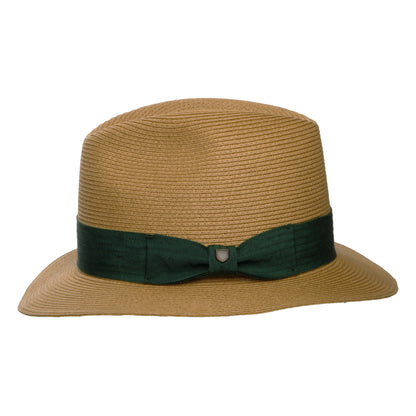 Brixton Roma Knautschbarer Fedora Hut aus Toyo Stroh - Dunkles Beige-Waldgrün