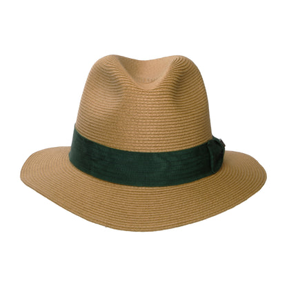 Brixton Roma Knautschbarer Fedora Hut aus Toyo Stroh - Dunkles Beige-Waldgrün