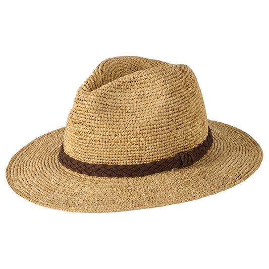 Failsworth Amalfi Gehäkelter Fedora Hut aus Raffia Stroh - Natur