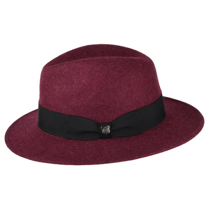 Failsworth Boston Wasserabweisender Fedora Hut Heather aus Wollfilz - Merlot