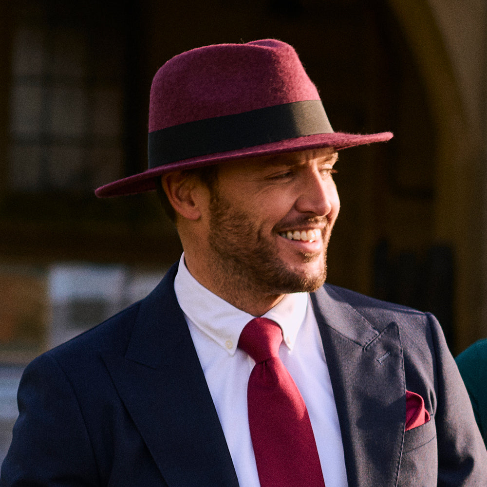 Failsworth Boston Wasserabweisender Fedora Hut Heather aus Wollfilz - Merlot