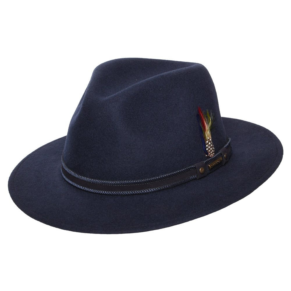 Stetson Tenvelco Traveller Wasserabweisender Safari Fedora Hut aus Wollfilz - Marineblau