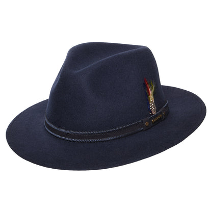 Stetson Tenvelco Traveller Wasserabweisender Safari Fedora Hut aus Wollfilz - Marineblau