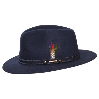 Stetson Tenvelco Traveller Wasserabweisender Safari Fedora Hut aus Wollfilz - Marineblau