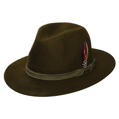 Stetson Tenvelco Traveller Wasserabweisender Safari Fedora Hut aus Wollfilz - Dunkles Waldgrün