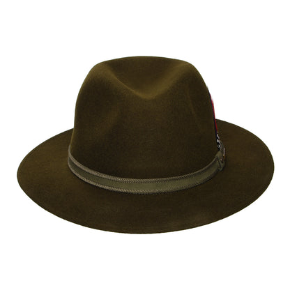 Stetson Tenvelco Traveller Wasserabweisender Safari Fedora Hut aus Wollfilz - Dunkles Waldgrün