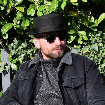 Jaxon & James Knautschbarer Porkpie Wollfilzhut - Schwarz