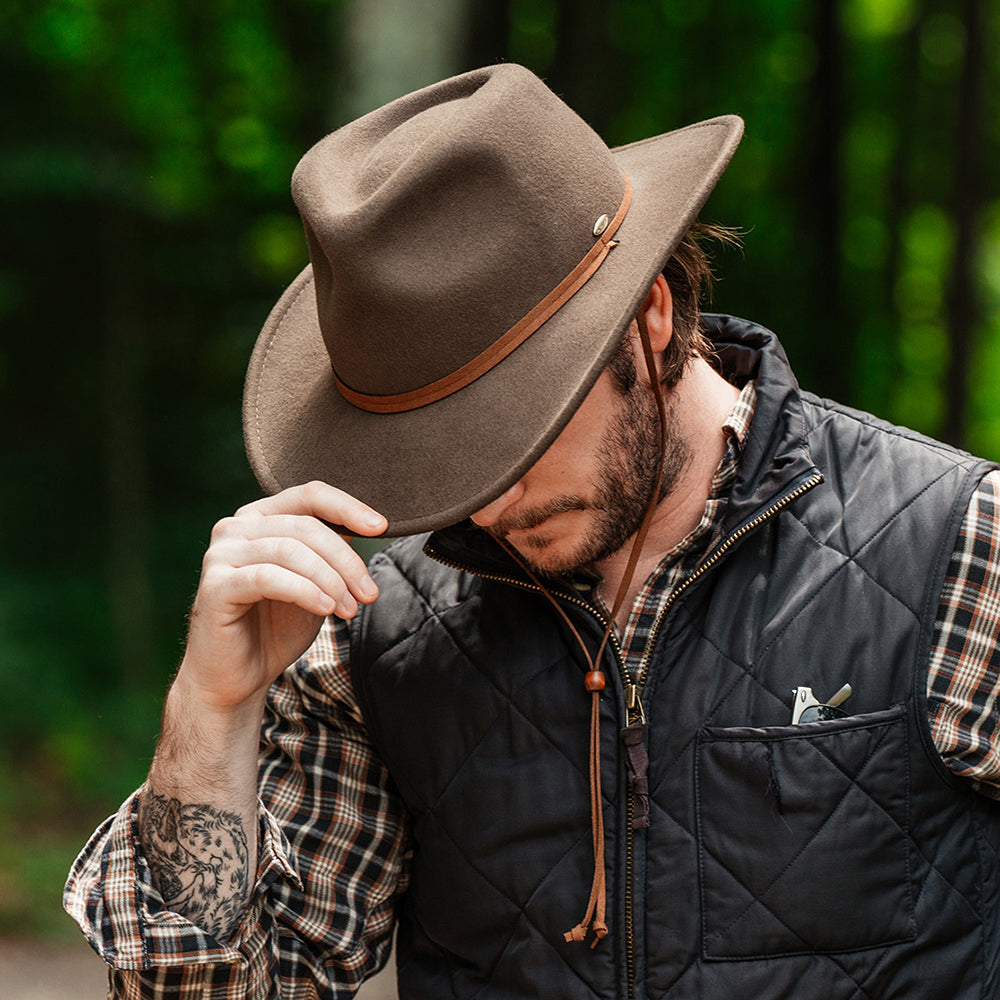 Scala Knautschbarer Wasserabweisende Outback Hut aus Wollfilz mit Ohrenklappen - Khaki