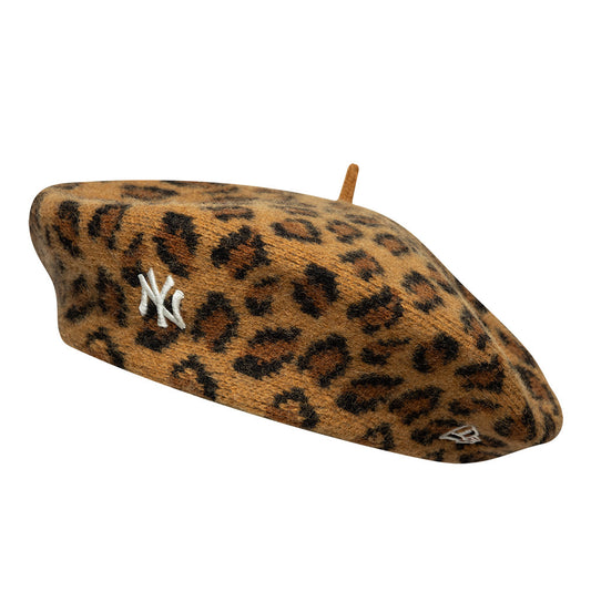 New Era New York Yankees Baskenmütze aus Wolle - Leopard - Kamel-Weiß