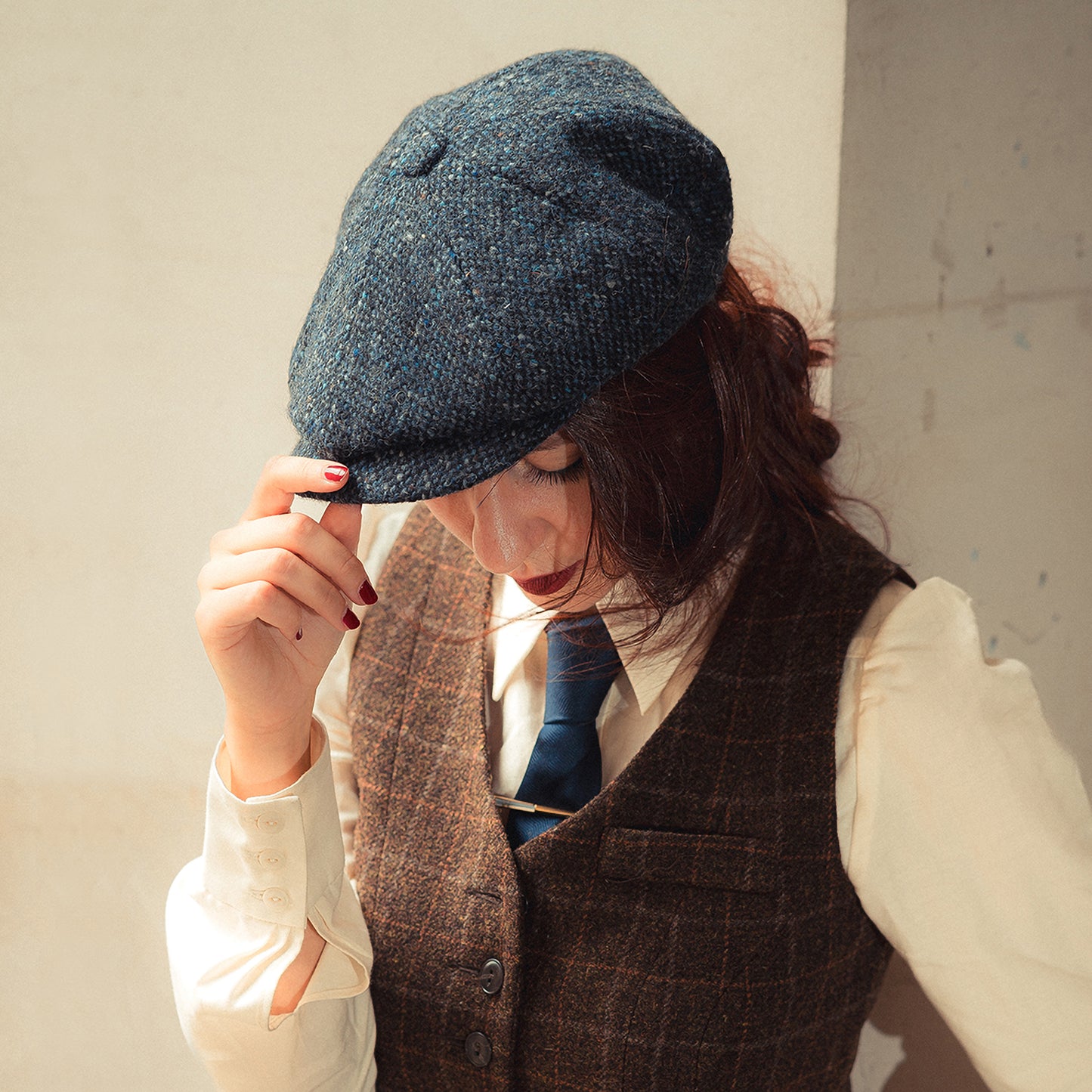 Jaxon & James Glenborin Donegal Tweed Ballonmütze Marl - Blau-Schwarz