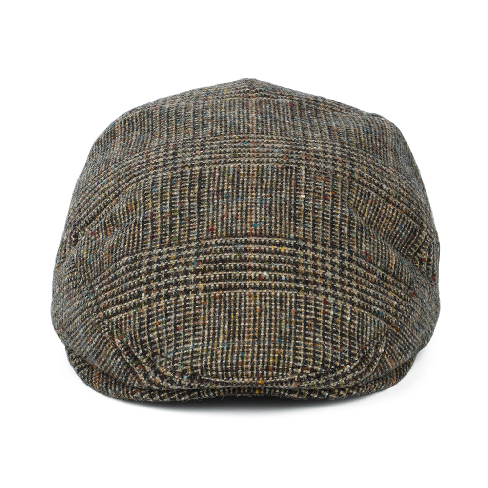 City Sport Donegal Tweed Schiebermütze mit Prince of Wales Karomuster - Olivgrün