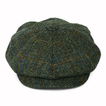 Failsworth Carloway HARRIS TWEED Ballonmütze mit Fischgrätmuster - Olivgrün-Blau-Rostrot
